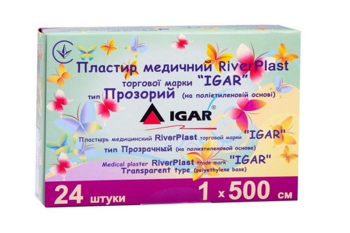 Пластырь медицинский RiverPlast "IGAR" тип Прозрачный (на полиэтиленовой основе) 1 х 500 см (1 упаковка - 24 шт.) - изображение 1