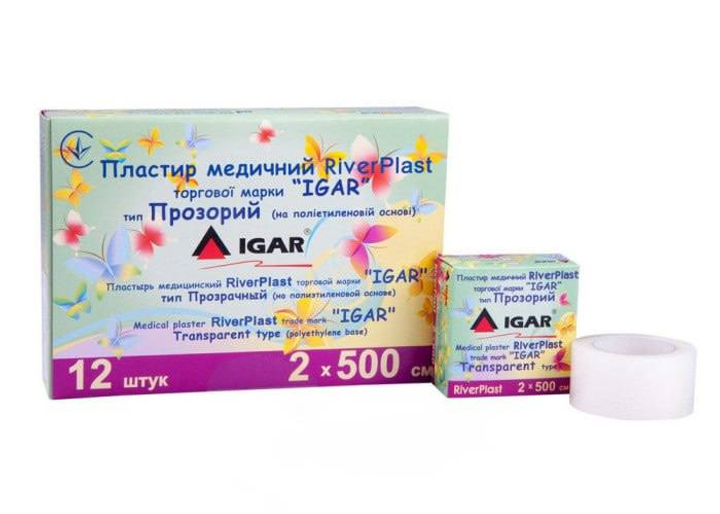 Пластырь медицинский RiverPlast "IGAR" тип Прозрачный (на полиэтиленовой основе) 2 х 500 см (1 упаковка - 12 шт.) - изображение 1