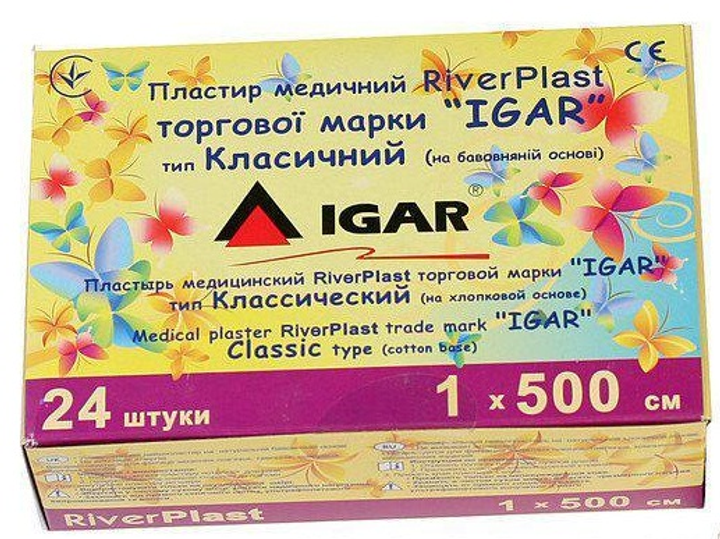 Пластырь медицинский RiverPlast IGAR тип Классический (на хлопковой основе) 1 х 500 см (1 упаковка - 24 шт.) - изображение 1