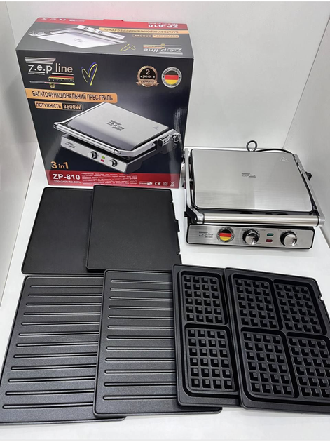 Многофункциональный пресс гриль 3в1 Zepline ZP-810 3500W для сэндвичей вафель гриль - Фото 5 Многофункциональный пресс гриль 3в1 Zepline ZP-810 3500W для сэндвичей вафель гриль - изображение 5