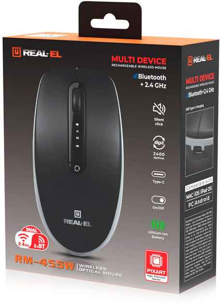 Миша Real-El RM-455W Wireless/Bluetooth/USB Black (EL123200047) - зображення 13