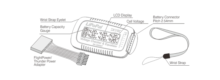 Анализатор LiPoPal для 2-6S LiPo SK-500007-01 SkyRC - Фото 2 Анализатор LiPoPal для 2-6S LiPo SK-500007-01 SkyRC - изображение 2