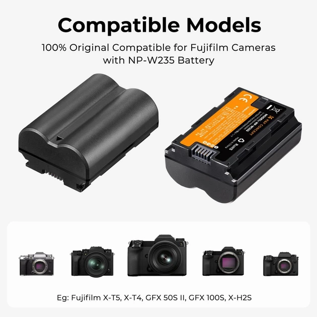 Комплект из двух аккумуляторов и зарядного устройства K&F Concept NP-W235 для Fujifilm, 2200mAh (KF28.0018) - изображение 5