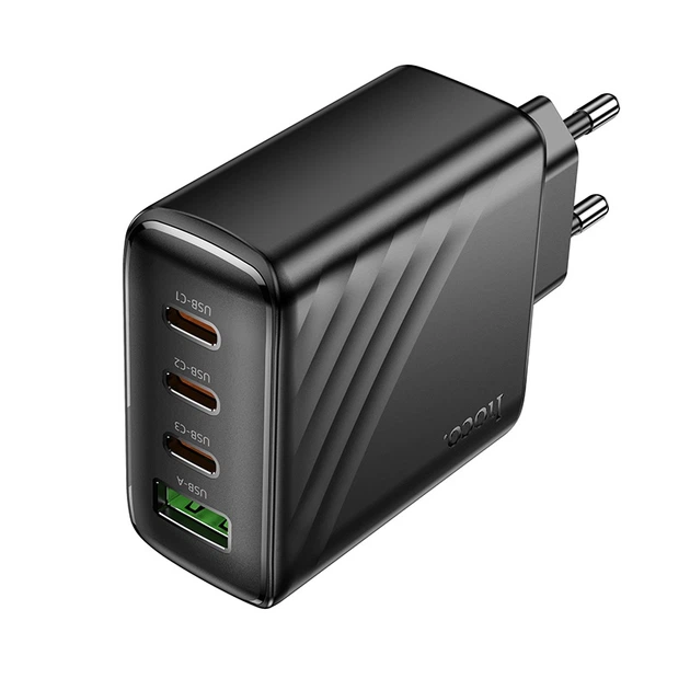 Мережевий зарядний пристрій HOCO CS27A Supply 67 Вт PD+QC 3 × USB Type-C + USB-A чорний - Фото 3 Мережевий зарядний пристрій HOCO CS27A Supply 67 Вт PD+QC 3 × USB Type-C + USB-A чорний - изображение 3