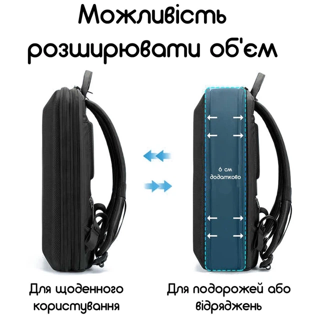 Рюкзак городской офисный расширяемый Tigernu T-B9152 12-19л для ноутбука 15.6'' Black (17043) - изображение 4