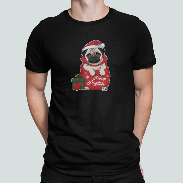 Чоловіча Новорічна футболка Stedman з принтом Merry Pugmas мопс Санта Чорний М - Фото 1 Чоловіча Новорічна футболка Stedman з принтом Merry Pugmas мопс Санта Чорний М - зображення 1