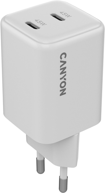 Мережевий зарядний пристрій Canyon GaN 2xUSB-C PD 45W White (CNS-CUW45CC) - зображення 2