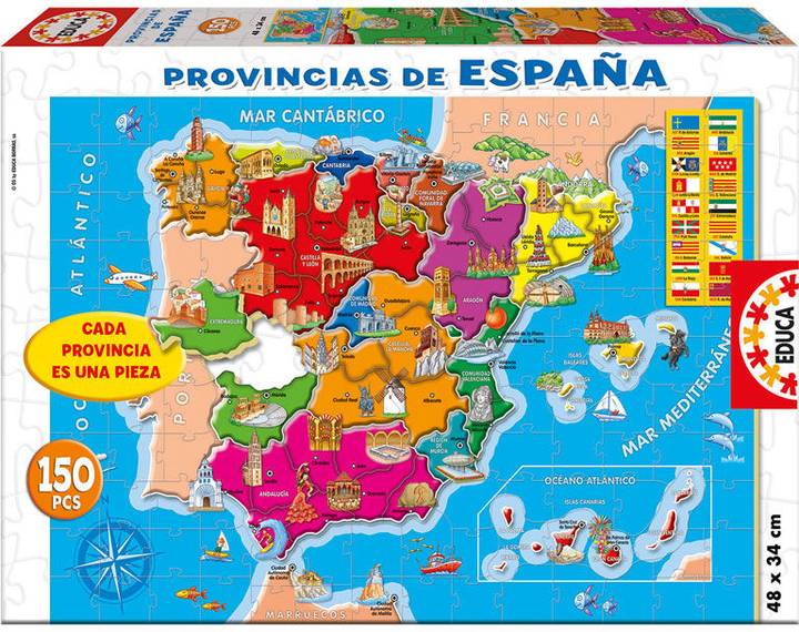 Puzzle Educa Borras Spanish Provinces of Spain 48 x 34 cm 150 elementów (8412668148703) - obraz 1