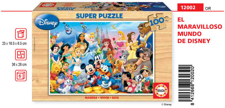 Пазл дерев'яний Educa Borras Disney The Wonderful World of Disney 36 x 26 см 100 деталей (8412668120020) - зображення 2