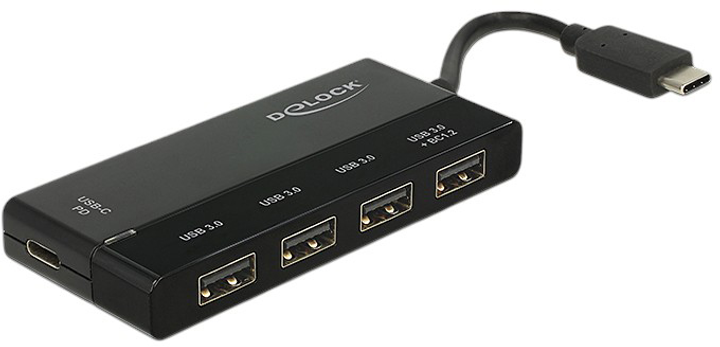 USB-хаб Delock USB 3.1 Gen 1 Hub USB Type-C > 4 x USB Type-A + 1 x USB Type-C PD Black (4043619627936) - зображення 1