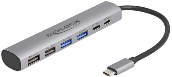 USB-хаб Delock 6 Port USB Hub with 4 x USB Type-A female and 2 x USB Type-C female Silver (4043619642328) - зображення 1