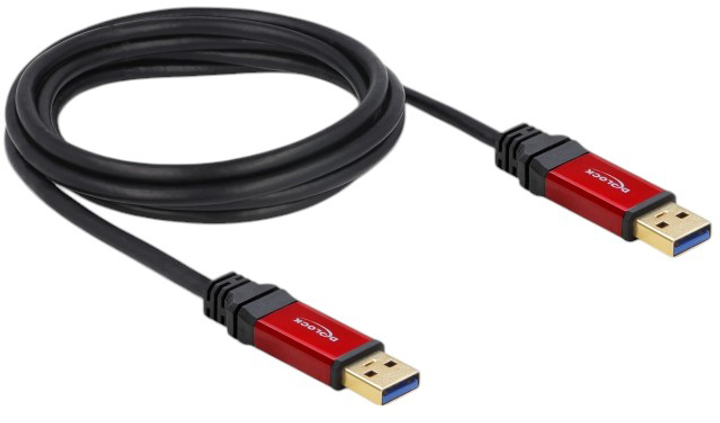 Kabel Delock USB 3.2 Gen 1 Cable Type-A male to Type-A male 2 m Black/Red (4043619827459) - obraz 2