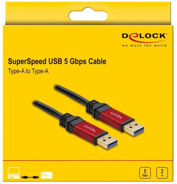 Kabel Delock USB 3.2 Gen 1 Cable Type-A male to Type-A male 2 m Black/Red (4043619827459) - obraz 4
