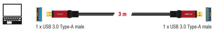 Kabel Delock USB 3.2 Gen 1 Cable Type-A male to Type-A male 3 m Black/Red (4043619827466) - obraz 3