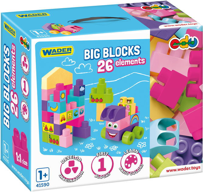 Klocki konstrukcyjne Wader Big Blocks 26 elementów różowy (5900694415904) - obraz 1