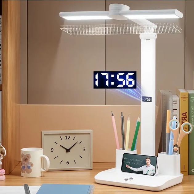 Настільна LED лампа VHG JN-108А аккумуляторна з годинником 6W 800lm 3000-6000K, White - зображення 2