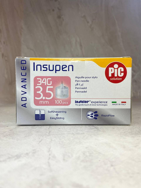 Инсулиновые иглы Insupen (Інсупен) 34G/3,5мм для шприц-ручки, 100 шт - изображение 1