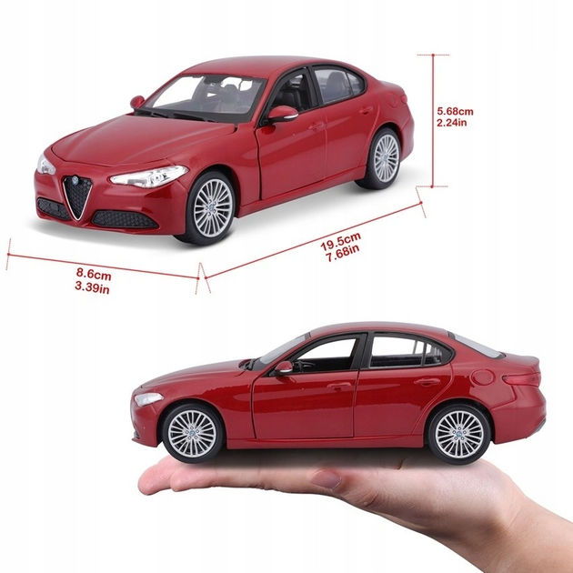 Model metalowy Bburago Alfa Romeo Giulia 1:24 czerwony (4893993210800) - obraz 9