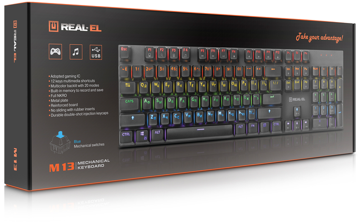 Клавиатура проводная Real-El M 13 Huano Blue USB Grey (EL123100045) - изображение 10