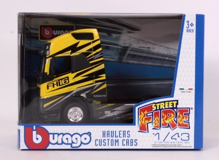 Model metalowy Bburago ciężarówka Street Fire Volvo FH16 1:43 Żółto-czarny (4893993322053) - obraz 3