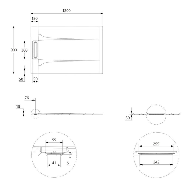 Душовий піддон кам'яний DiMARCO 90x120 DM4С002BL, чорний - зображення 2