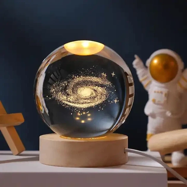 Ночник Декоративный 3D хрустальный шар "Галактика", декоративная ночная лампа 3D. ночное освещение, детское освещение, лампа ночная - изображение 2