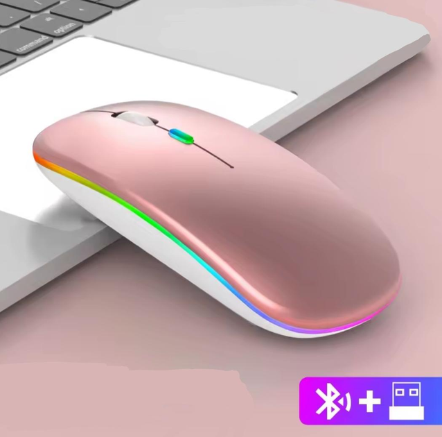 Бездротова комп'ютерна bluetooth миша Wireless Mouse на акумуляторі з RGB підсвіткою rose gold - изображение 1