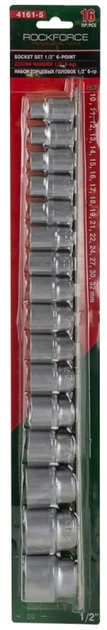 Набор головок Rock Force 1/2" 6-гранные 10-32 мм на планке 16 предметов (RF-4161-5) - изображение 2