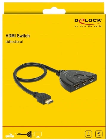 Przełącznik Delock 3x HDMI – HDMI 50 cm Black (4043619876198) - obraz 3