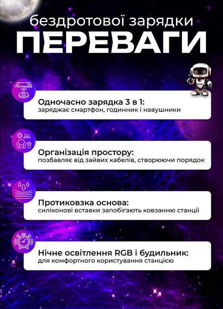 Беспроводная зарядка док станция магнитная 3в1 A37 c ночником и будильником RGB 5 Вт зарядное устройство для телефона планшета часов эпл фотч с подсветкой RGB Черная - изображение 7