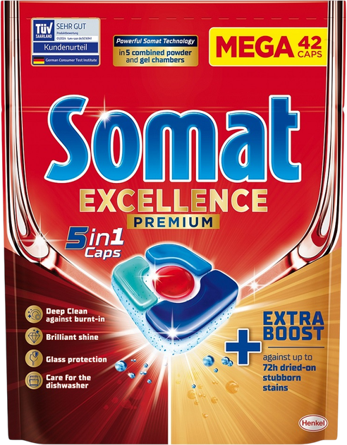 Капсули для посудомийної машини Somat Excellence Premium 5 в 1 42 шт (9000101809053) - зображення 1