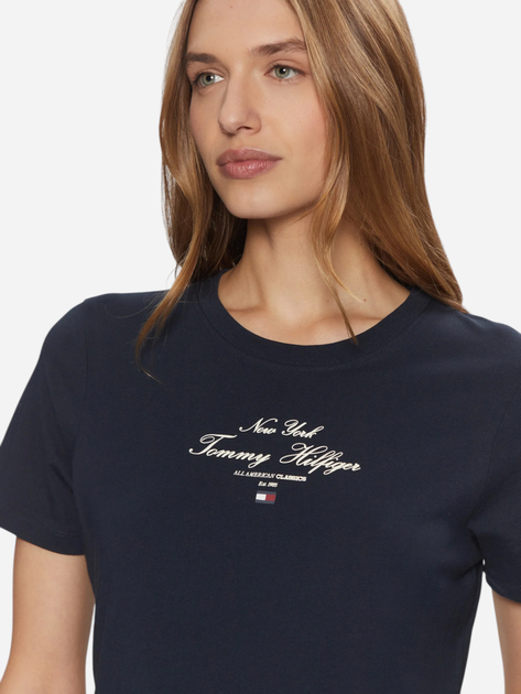 Koszulka damska bawełniana Tommy Hilfiger WW0WW43895-C1G M Ciemnogranatowa (8720638405689) - obraz 4