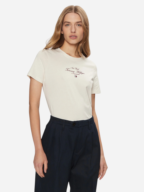 Футболка бавовняна жіноча Tommy Hilfiger WW0WW43895-Z00 L Молочна (8720638396444) - зображення 1