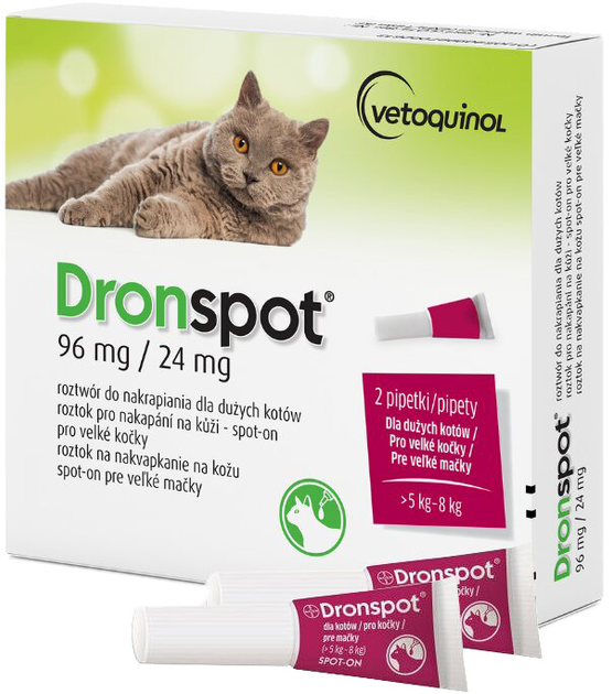 Препарат для дегельмінтизації Vetoquinol Dronspot для великих котів вагою 5-8 кг 2 х 1.12 мл (5909991409067) - зображення 1