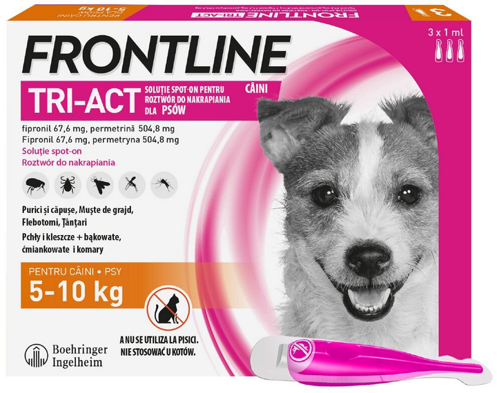 Krople na pchły, kleszcze, komary i inne owady Boehringer Ingelheim Frontline Tri-Act S dla psów 5-10 kg (5909991237561) - obraz 1