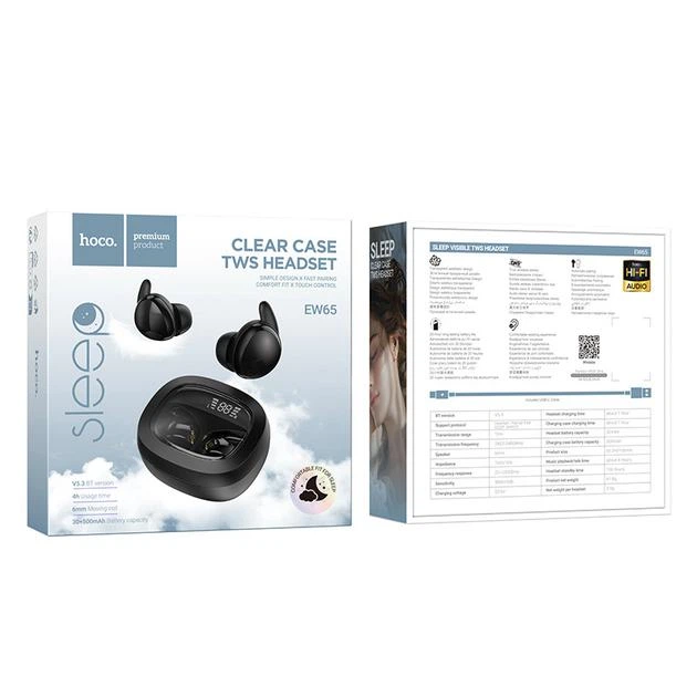 Наушники HOCO EW65 Shadow true wireless sleep BT headset, BT5.3, 30mAh, 500mAh, 4h, black - изображение 3