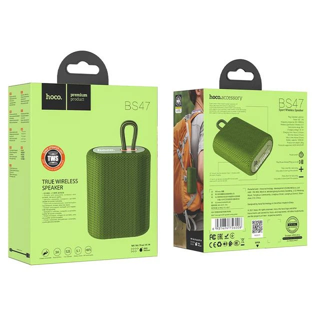 Акустика HOCO BS47 Uno sports BT speaker IPX5, BT5.1, TWS, TF, FM, 3H, army-green - изображение 3