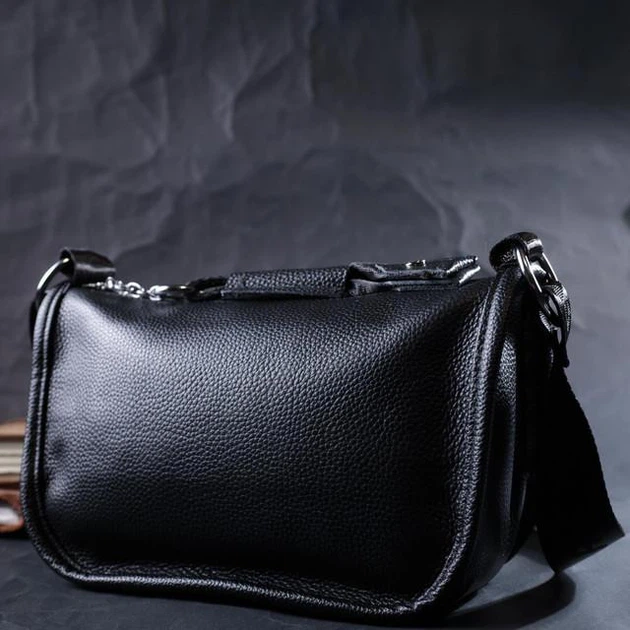 Женская кожаная сумка Vintage черная 26x18x12 см средняя с округленными краями на плечо 60773 - изображение 7