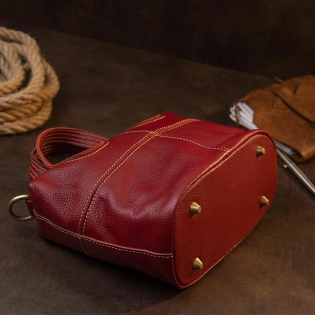 Жіноча шкіряна сумка Vintage червона 25×17×9 см середня флотар на плече і в руку дорожня 56039 - зображення 6