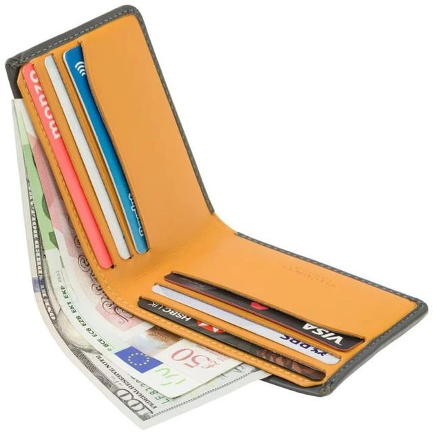 Мужской кожаный кошелек Visconti из натуральной кожи с RFID защитой, горизонтальный, тёмно-серый горчичный 66720 - изображение 2