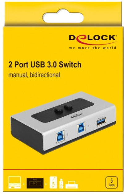 Switch Delock 2x USB-B - USB-A Grey (4043619876679) - obraz 3