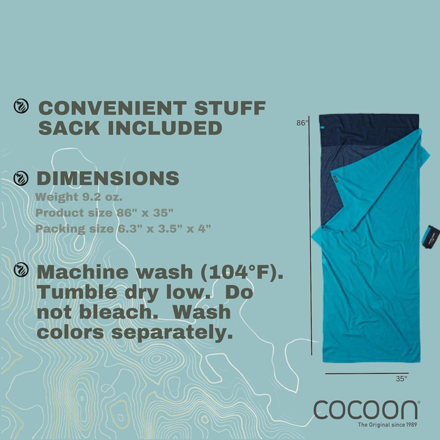 Спальний мішок Cocoon Travelsheet 220 x 90 см Laguna Blue (0799696101862) - зображення 4