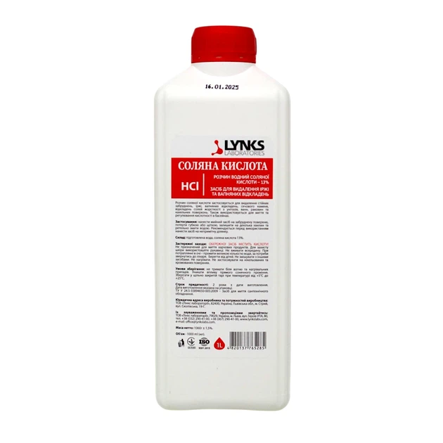 Розчин водний соляної кислоти Lynks Laboratories 1 л - Фото 1 Розчин водний соляної кислоти Lynks Laboratories 1 л - зображення 1