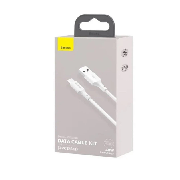 Кабель Baseus Simple Wisdom Data Cable Kit USB to Type-C 5A (2PCS/Set）1.5m White (TZCATZJ-02) - изображение 6