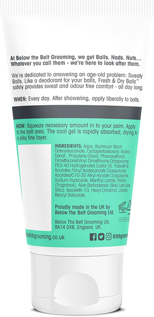 Гель дезодорант для інтимної гігієни для чоловіків Below the Belt Grooming Fresh & Dry Balls Fresh - изображение 2