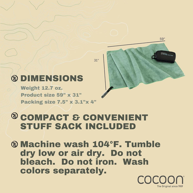 Рушник з мікрофібри Cocoon Terry швидковисихаючий 150 x 80 см XL Bamboo Green (0799696117597) - зображення 4