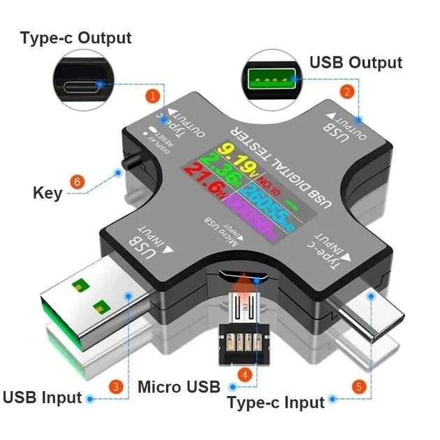 Багатофункціональний USB тестер J7-c Type-C USB QC3.0 / 3.6-32V / 8A. Цифровий ватметр, вольтметр, амперметр постійного струму, напруги для зарядок, павербанків, акб, кабелів - Фото 5 Багатофункціональний USB тестер J7-c Type-C USB QC3.0 / 3.6-32V / 8A. Цифровий ватметр, вольтметр, амперметр постійного струму, напруги для зарядок, павербанків, акб, кабелів - зображення 5