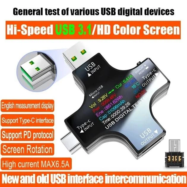 Багатофункціональний USB тестер J7-c Type-C USB QC3.0 / 3.6-32V / 8A. Цифровий ватметр, вольтметр, амперметр постійного струму, напруги для зарядок, павербанків, акб, кабелів - Фото 6 Багатофункціональний USB тестер J7-c Type-C USB QC3.0 / 3.6-32V / 8A. Цифровий ватметр, вольтметр, амперметр постійного струму, напруги для зарядок, павербанків, акб, кабелів - зображення 6