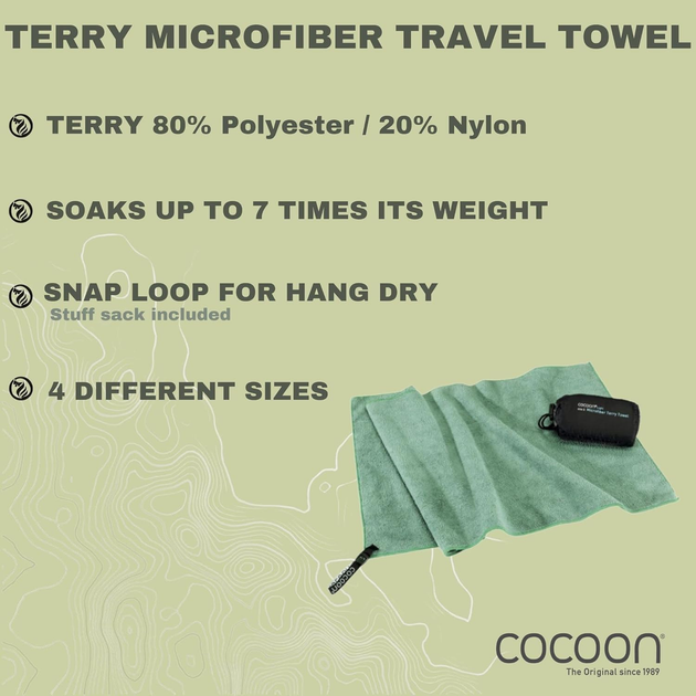 Рушник з мікрофібри Cocoon Terry швидковисихаючий 120 x 60 см L Bamboo Green (0799696117580) - зображення 4