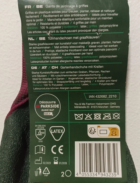 Садовые перчатки с когтями для мужчины Parkside LIDL 432682 10,XL Черный - изображение 2